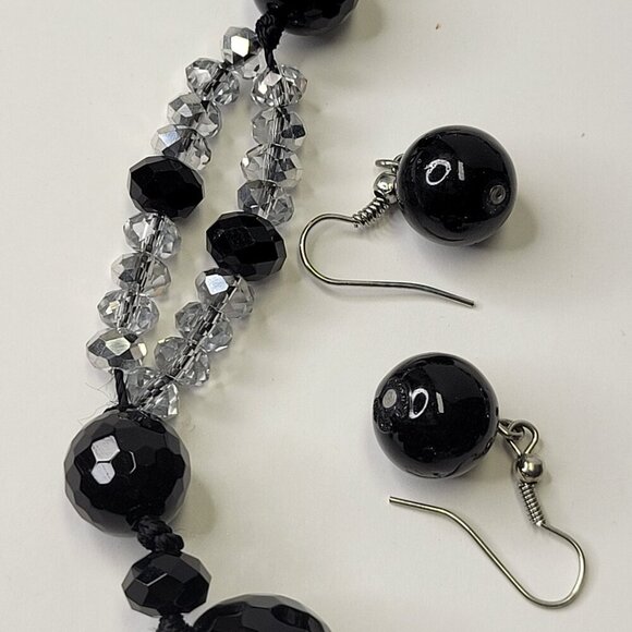 Clear Glass Crystal and Black Bead Necklace Set with Earrings - Picture 4 of 9